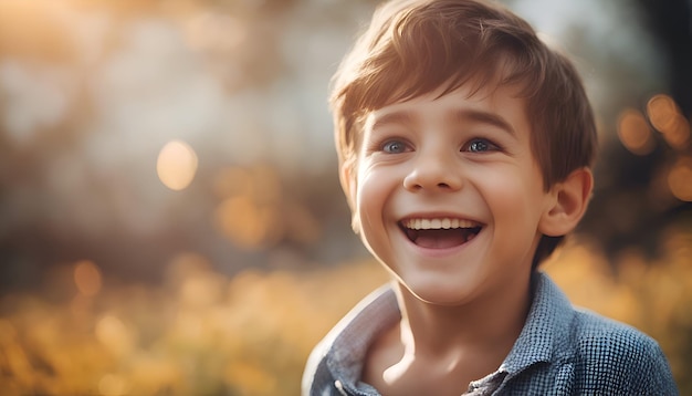 Portrait d'un garçon souriant dans le parc d'automne Closeup