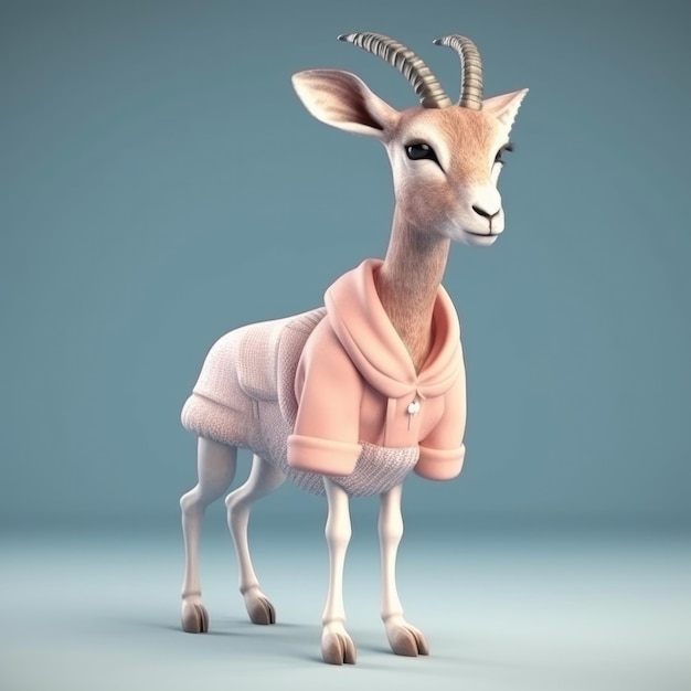 Portrait de gazelle de chèvre de dessin animé 3D portant des vêtements lunettes chapeau et veste debout devant