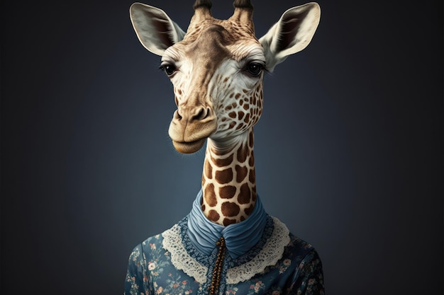 Portrait de girafe dans une robe victorienne