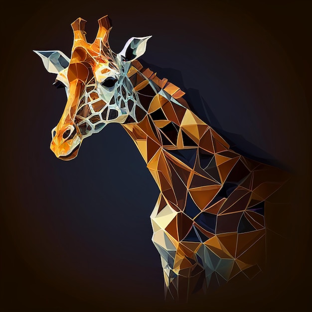 Portrait d'une girafe dessin polygonal sur fond noir Generative AI