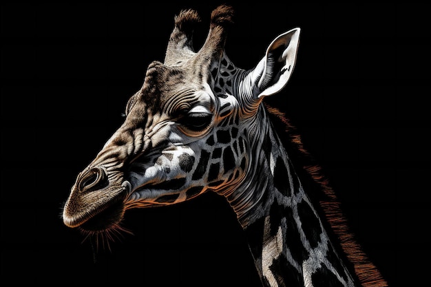 Portrait de girafe sur fond noir