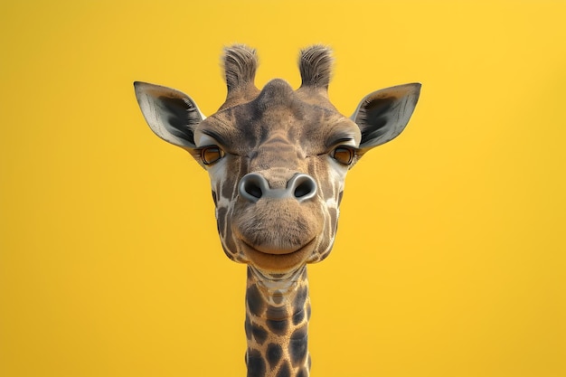 Un portrait de girafe joyeuse Un studio capricieux Vue rapprochée d'une tête de girafe souriante