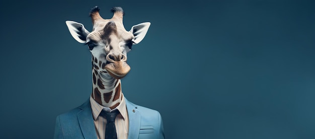 Photo portrait d'une girafe portant un costume et une cravate espace de copie ia générative