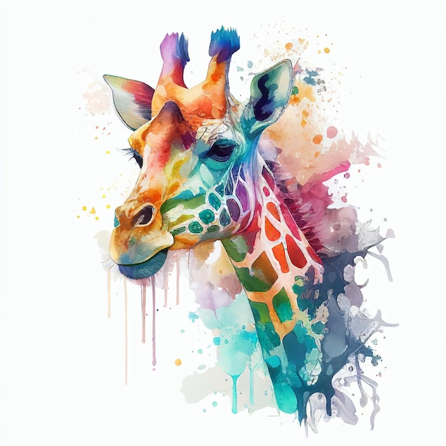 Portrait d'une girafe taches d'encre aquarelle AI générative