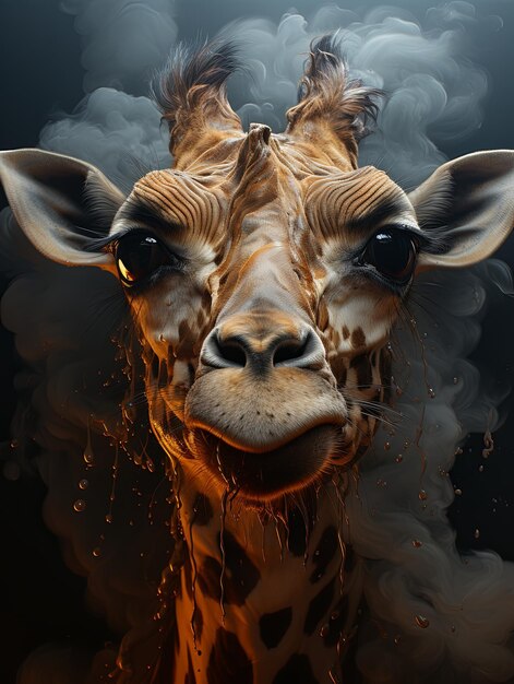 Portrait de girafe en vêtements humains en gros plan Portrait créatif d'animal sauvage sur fond abstrait Animal anthropomorphique AI génératif