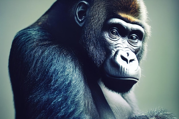 Portrait d'un gorille triste, espèces et faune en voie de disparition, studio, animal à dos argenté