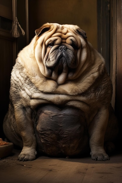 Portrait d'un grand chien gros et obèse