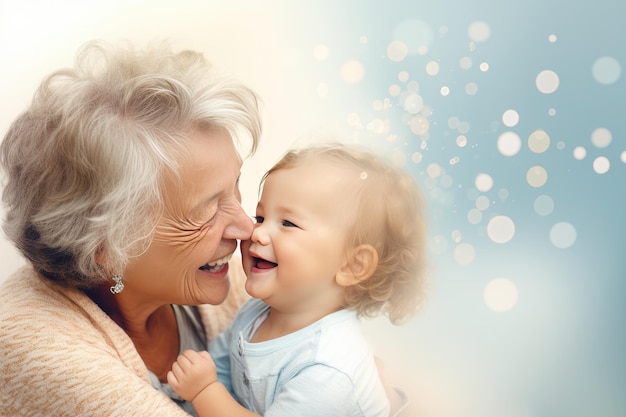 Portrait d'une grand-mère heureuse jouant avec son petit-fils