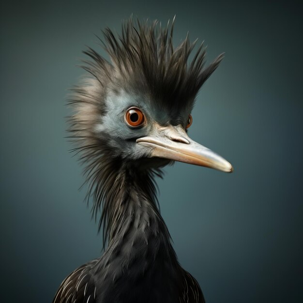 Portrait d'un grand oiseau à crête sur fond noir