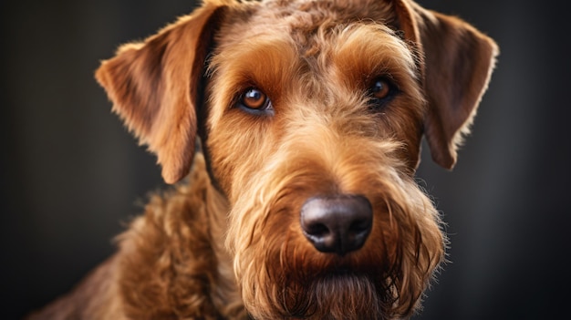 Portrait en gros plan d'un Airedale terrier brun