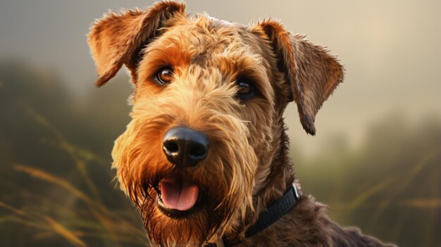 Portrait en gros plan d'un Airedale terrier brun