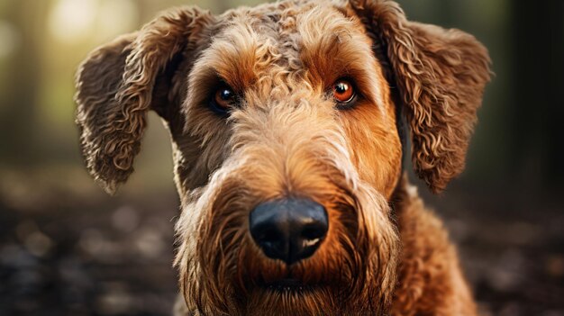 Portrait en gros plan d'un Airedale terrier brun