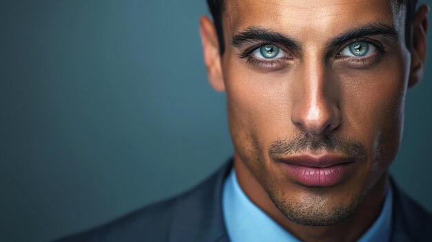 Photo portrait en gros plan d'un beau jeune homme d'affaires regardant la caméra avec une expression confiante il porte un costume et une cravate