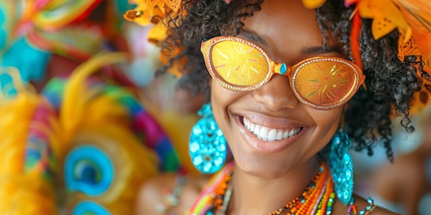 Portrait en gros plan d'une belle femme afro-américaine portant des lunettes de soleil