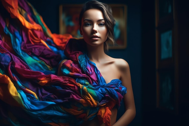 Portrait en gros plan d'une belle femme avec des robes colorées