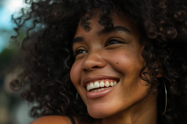 Portrait en gros plan d'une belle jeune femme afro-américaine souriante