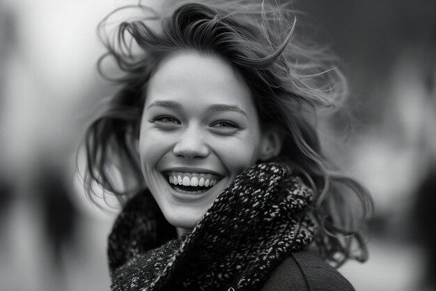 Photo portrait en gros plan d'une belle jeune femme heureuse aux cheveux bouclés souriant à la caméra