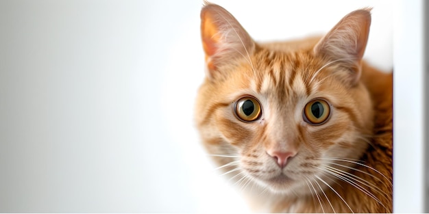 Portrait en gros plan d'un chat rouge avec des yeux captivants qui regardent à l'extérieur idéal pour le contenu lié à l'IA