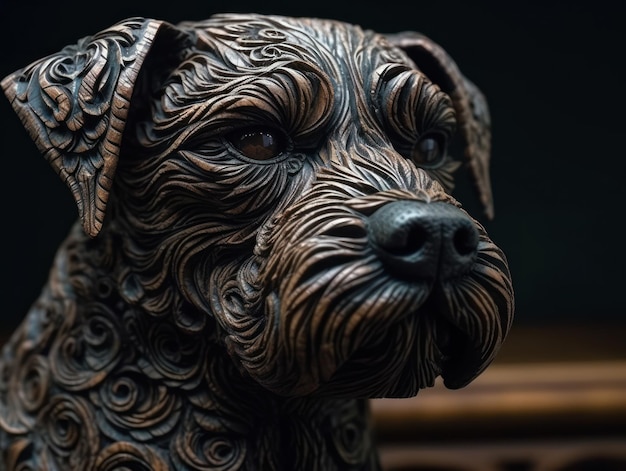 Portrait en gros plan d'un chien avec fond d'éléments de sculpture sur bois ornement oriental