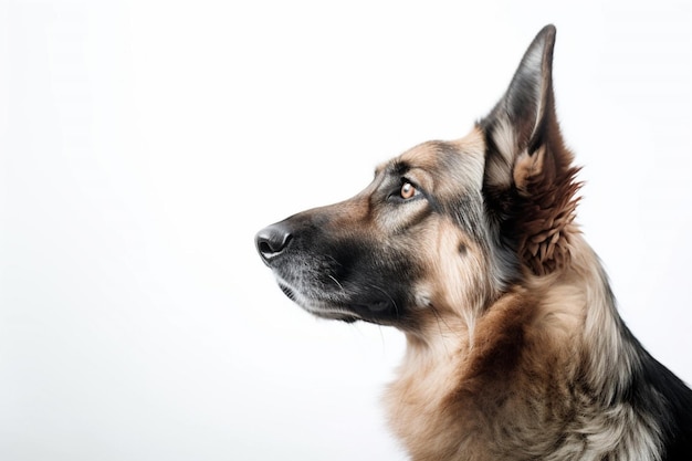 Portrait en gros plan d'un chien qui dit berger allemand sur fond blanc