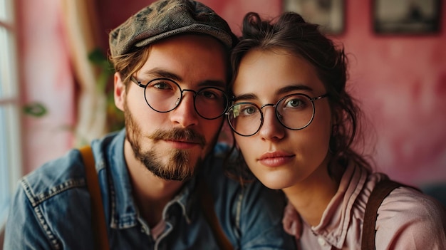 Photo portrait en gros plan d'un couple de milléniaux en lunettes d'image