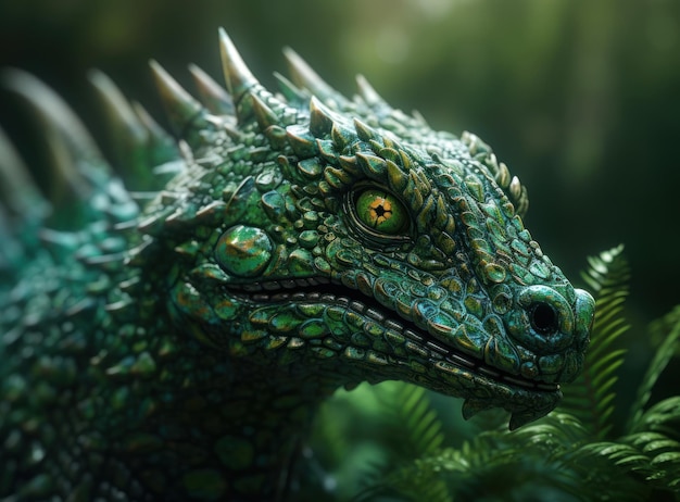 Portrait en gros plan de dragon fantastique vert créé avec la technologie Generative AI