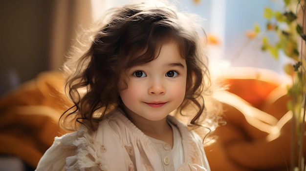 Portrait en gros plan d'un enfant avec un éclairage doux et une toile de fond floue