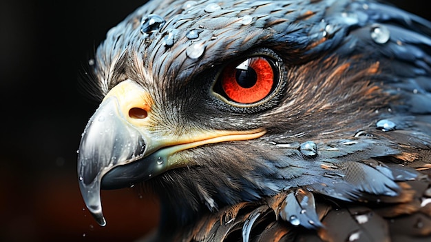 Portrait en gros plan d'un faucon majestueux son œil bleu perçant