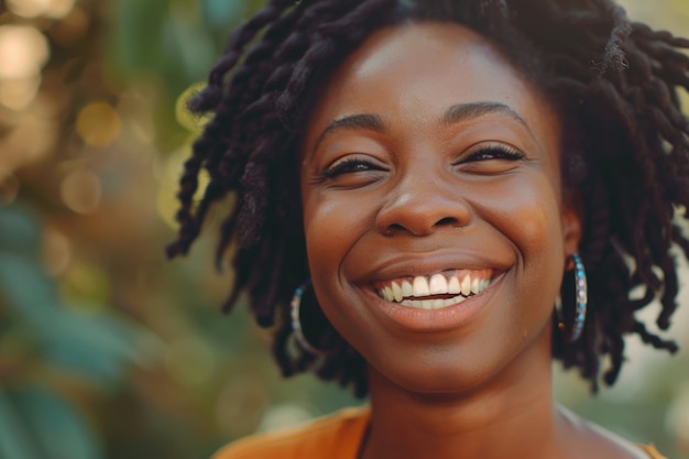 Portrait en gros plan d'une femme afro-américaine confiante qui rit