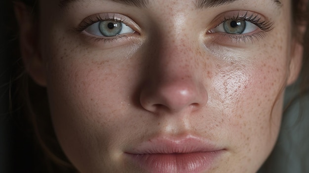 portrait en gros plan d'une femme caucasienne avec un bouton