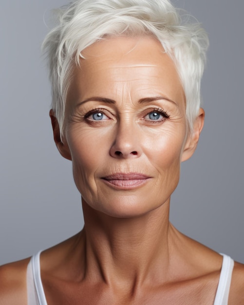 Portrait en gros plan d'une femme mature élégante pour le soin de la peau, la beauté et les soins de la peau et les cosmétiques d'âge moyen