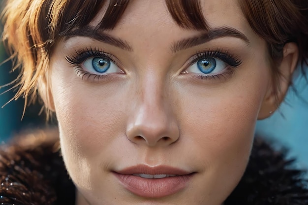 Photo portrait en gros plan d'une femme à la peau tachetée et aux yeux bleus