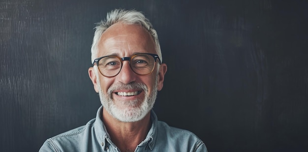 Portrait en gros plan d'un homme âgé et joyeux aux cheveux gris