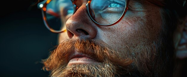 Portrait en gros plan d'un homme aux lunettes et à la barbe