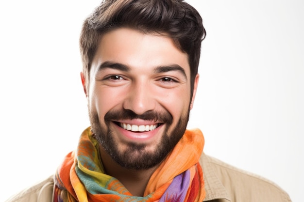 Portrait en gros plan d'un homme gay joyeux isolé sur blanc créé avec une IA générative