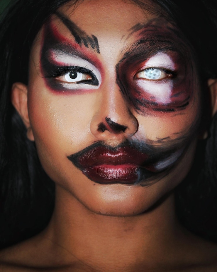 Photo portrait en gros plan d'un homme avec un maquillage effrayant