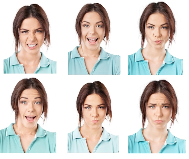 Photo portrait en gros plan d'une jeune femme mignonne avec différentes émotions