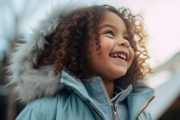 Photo portrait en gros plan d'une jolie fille souriante à l'extérieur profitant d'une journée d'hiver ia générative