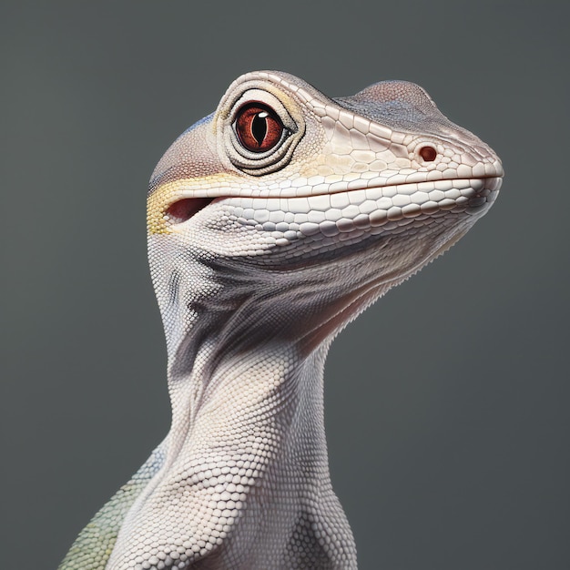 Portrait en gros plan d'un lézard barbu sur un fond gris