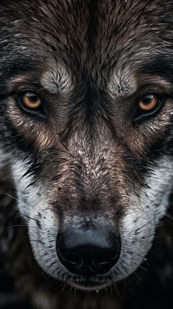 Portrait en gros plan d'un loup dans la forêt