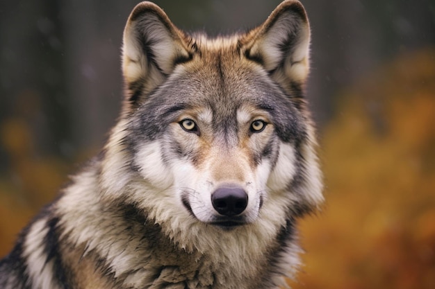 Photo portrait en gros plan d'un loup dans la forêt