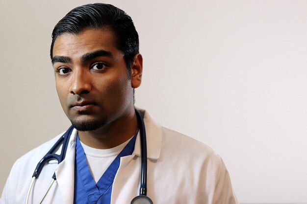 Photo portrait en gros plan d'un médecin sur un fond blanc