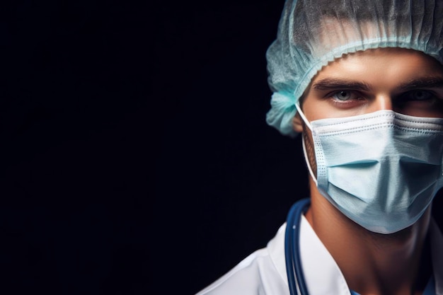 portrait en gros plan d'un médecin portant une protection médicale complète avec un masque et une casquette