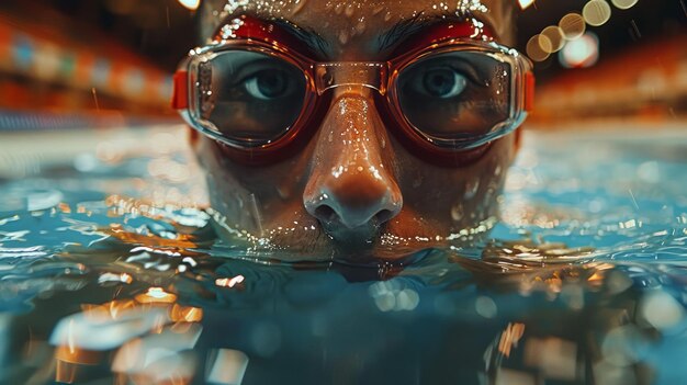 Portrait en gros plan d'un nageur dans une piscine