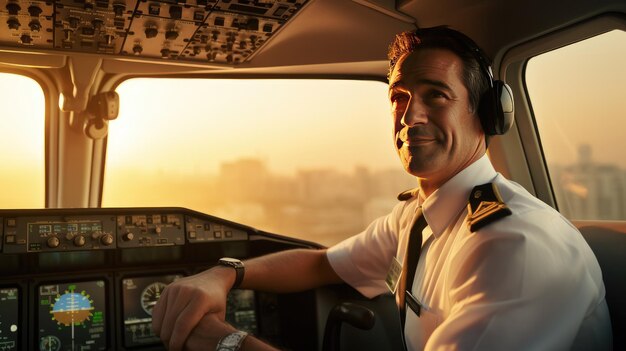 Portrait en gros plan d'un pilote dans le cockpit d'un avion