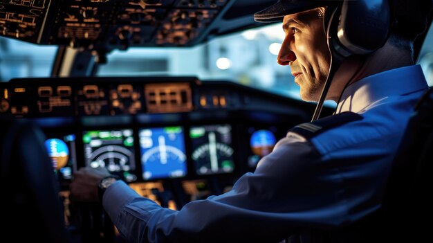 Portrait en gros plan d'un pilote dans le cockpit d'un avion