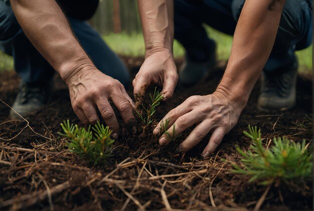 Photo portrait en gros plan d'un pin planté à la main