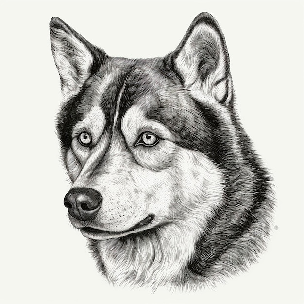 Portrait en gros plan de style Husky en noir et blanc dessin mignon chien de chasse animal de compagnie préféré