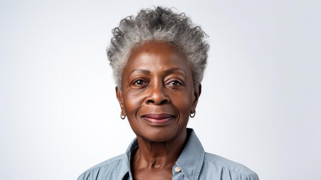 Portrait en gros plan d'une vieille femme afro-américaine noire âgée avec des cheveux gris photo de studio isolée