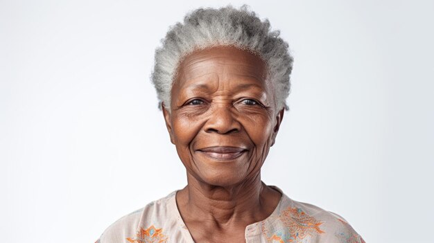 Portrait en gros plan d'une vieille femme afro-américaine noire âgée avec des cheveux gris photo de studio isolée